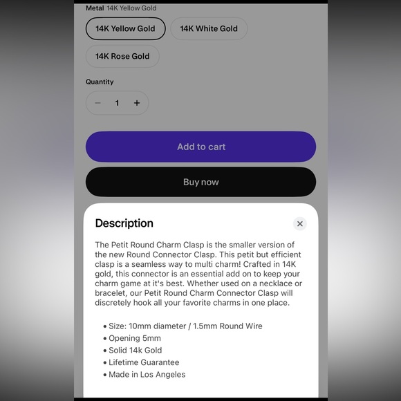 14k yellow gold hinged round charm connector clasp necklace bracelet charm NWT - Picture 2 of 5